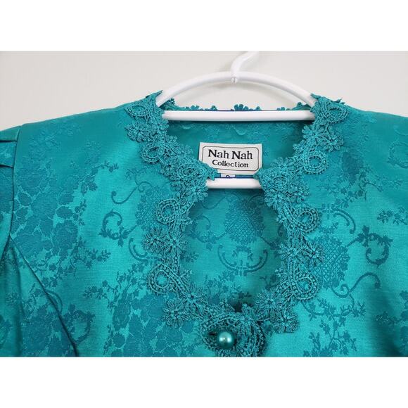 N4) VTG Nah Nah Collection Womens Suit Skirt Set Size 8 Padded Blazer Green USA - Picture 5 of 16